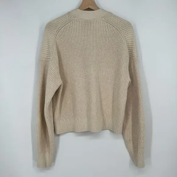 Everlane Boxy Cardigan Organic Everyday Cotton Medium Canvas White Sweater VNeck - Picture 2 of 8